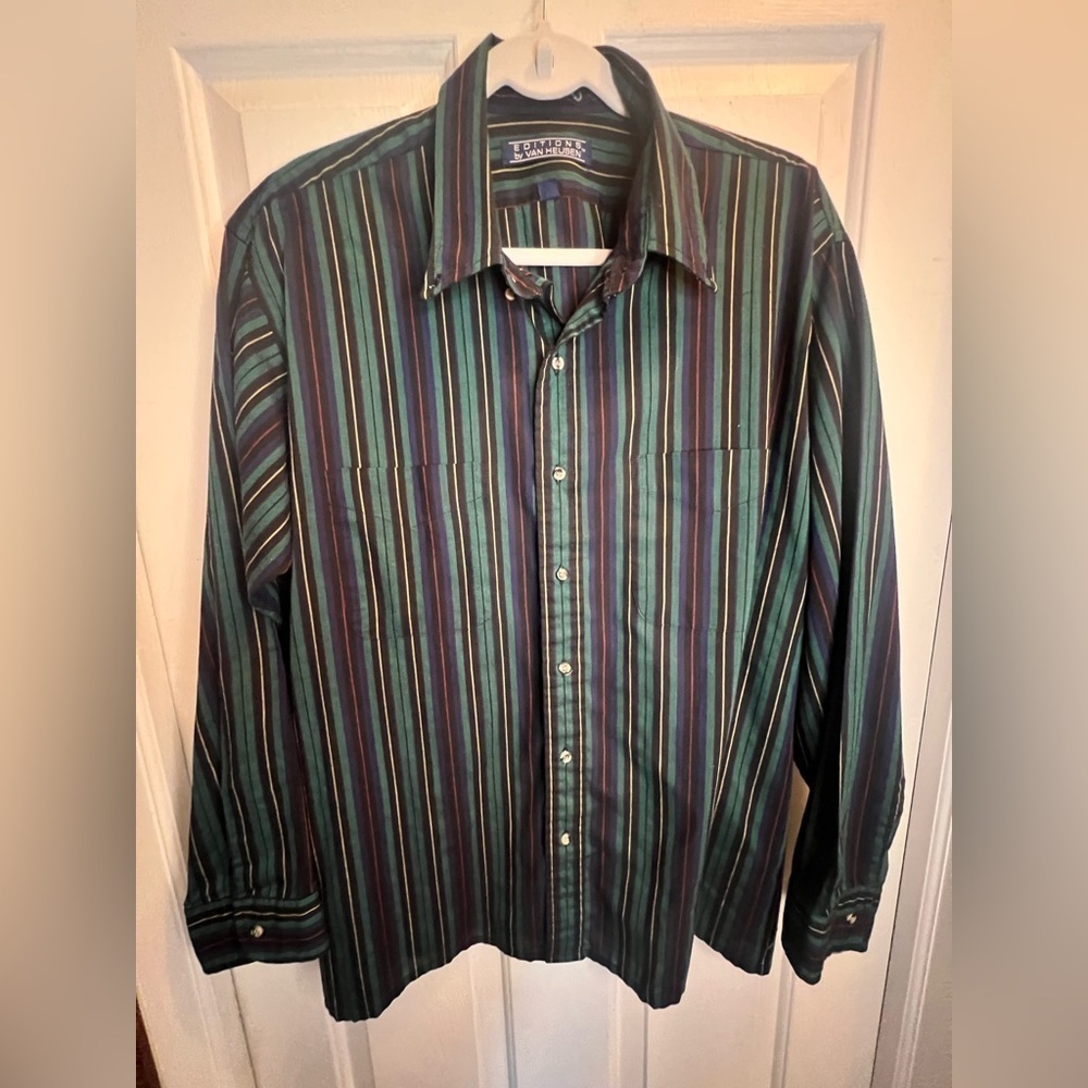 Van Heusen Green and Blue Casual Button Down Shirt